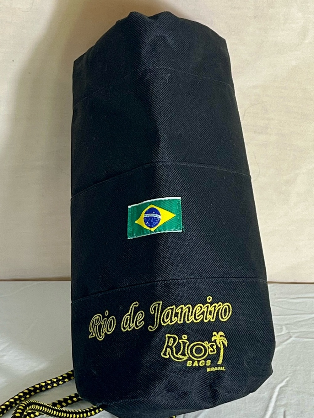 VTG Y2K Rio de Janeiro Brasil Drawstring Cylindrical Backpack Duffel Bucket Bag